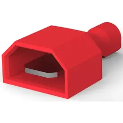 Insulated flat plug sleeve, 6.35 x 0.81 mm, 0.32 to 0.82 mm², AWG 22 to 18, brass, tin-plated, red, 2-520103-2
