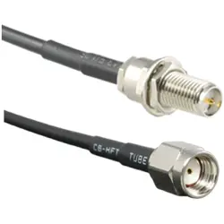 Coaxial cable, RP-SMA jack (straight) to SMA plug (straight), 50 Ω, RG-174, grommet black, 220 mm, CSA-SMAM-216-RSFB