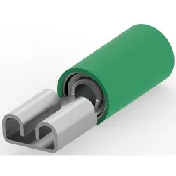 Insulated flat plug sleeve, 6.35 x 0.81 mm, 2.0 to 3.0 mm², AWG 14 to 12, brass, tin-plated, green, 42844-3