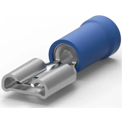 Insulated flat plug sleeve, 6.35 x 0.81 mm, 1.0 to 2.5 mm², AWG 17 to 13, brass, tin-plated, blue, 9-160313-2 - 1