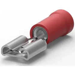Insulated flat plug sleeve, 4.8 x 0.5 mm, 0.3 to 1.5 mm², AWG 22 to 16, brass, tin-plated, red, 9-160481-1