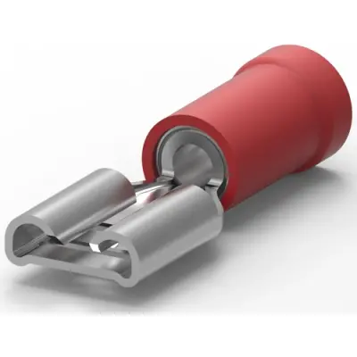 Insulated flat plug sleeve, 4.8 x 0.5 mm, 0.3 to 1.5 mm², AWG 22 to 16, brass, tin-plated, red, 9-160481-1 - 1