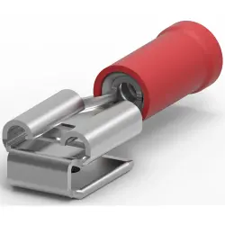 Insulated flat plug sleeve, 6.35 x 0.81 mm, 0.3 to 1.5 mm², AWG 22 to 16, brass, tin-plated, red, 160834-2