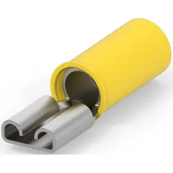 Insulated flat plug sleeve, 6.35 x 0.81 mm, 2.62 to 6.64 mm², AWG 12 to 10, phosphor bronze, tin-plated, yellow, 61198-2
