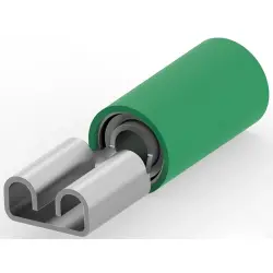 Insulated flat plug sleeve, 6.35 x 0.81 mm, 2.0 to 3.0 mm², AWG 14 to 12, phosphor bronze, tin-plated, green, 42844-2