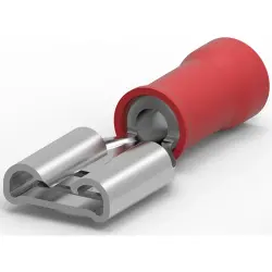 Insulated flat plug sleeve, 6.35 x 0.81 mm, 0.26 to 0.96 mm², AWG 22 to 18, brass, tin-plated, red, 640903-1
