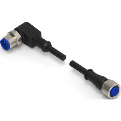 Sensor actuator cable, M12-cable plug, angled to M12-cable socket, straight, 4 pole, 1.5 m, PUR, black, 4 A, 2273121-4 - 1