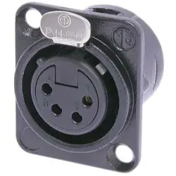 XLR panel socket, 4 pole, gold-plated, 1.5 mm², AWG 16, zinc die casting, NC4FD-L-B-1