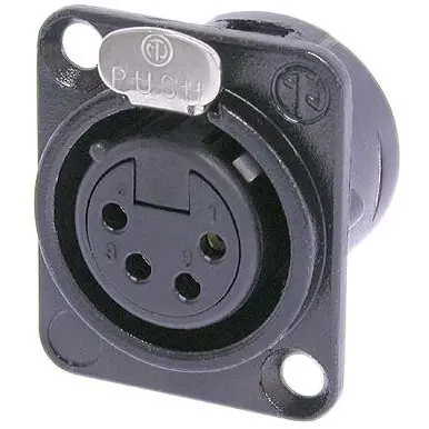 XLR panel socket, 4 pole, gold-plated, 1.5 mm², AWG 16, zinc die casting, NC4FD-L-B-1 - 1