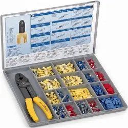 Cable connector assortment, ring cable lugs/faston plugs/butt connectors/cable pin/1x wire strippers, 530 pieces, 725929
