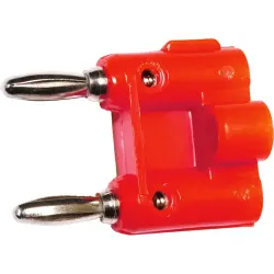 Double laboratory plug, pitch 19.1 mm, 15 A, nickel-plated, red, BU-00247-2