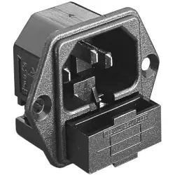 Combination element plug C14, 3 pole, flange mounting, solder connection, black, PF0001/28