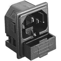 Combination element plug C14, 3 pole, snap-in, PCB connection, black, PF0011/20/PC