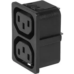 Panel socket 2-fold F, 3 pole, snap-in, plug-in connection, black, 3-103-835