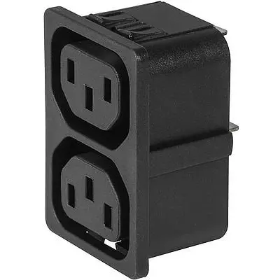 Panel socket 2-fold F, 3 pole, snap-in, plug-in connection, black, 3-103-835 - 1