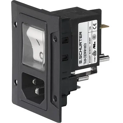 Combination element plug C14, 3 pole, snap-in, plug-in connector 6.3 x 0.8, black, 3-136-184 - 1