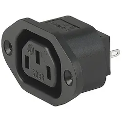 Panel socket H, 2 pole, screw mounting, plug-in connector 6.3 x 0.8, black, 6182.0027