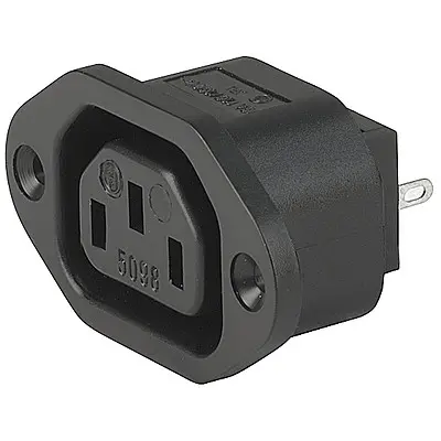 Panel socket H, 2 pole, screw mounting, plug-in connector 6.3 x 0.8, black, 6182.0027 - 1