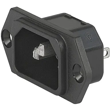 Panel plug C14, 3 pole, screw mounting, plug-in connector 6.3 x 0.8, black, 3-144-632 - 1