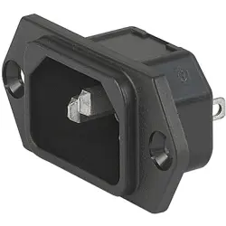 Panel plug C14, 3 pole, screw mounting, plug-in connector 4.8 x 0.8, black, 3-144-634