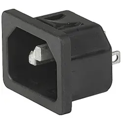 Panel plug C14, 3 pole, snap-in, plug-in connector 6.3 x 0.8, black, 3-144-636