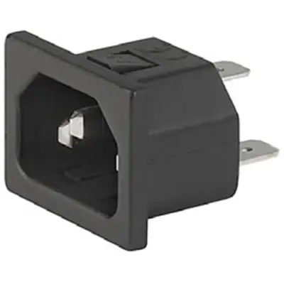 Panel plug C14, 3 pole, snap-in, solder connection, black, 6162.0012 - 1