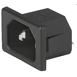 Panel plug C14, 3 pole, snap-in, solder connection, black, 6162.0005