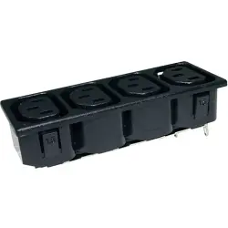 Panel socket 4-fold F, 3 pole, snap-in, solder connection, black, PX0717/4/15/ST