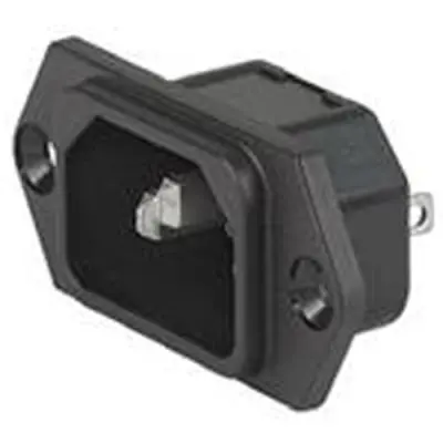 Panel plug C14, 3 pole, screw mounting, solder connection, black, 6100.3100 - 1