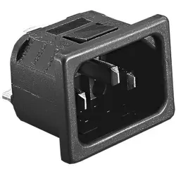 Panel plug C14, 3 pole, snap-in, plug-in connection, black, PX0575/10/63