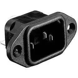 Panel plug C14, 3 pole, screw mounting, plug-in connection, black, PX0580/28
