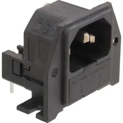 Combination element plug C14, 3 pole, PCB mounting, solder connection, black, PF0030/PC - 1