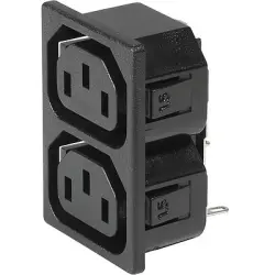Panel socket 2-fold F, 3 pole, snap-in, solder connection, black, 0909.0001