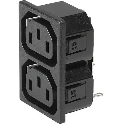 Panel socket 2-fold F, 3 pole, snap-in, solder connection, black, 0909.0001 - 1
