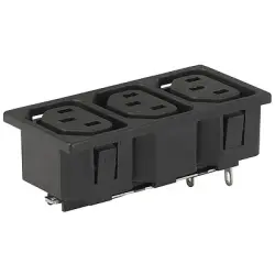 Panel socket 3-fold F, 3 pole, snap-in, solder connection, black, 0909.0011