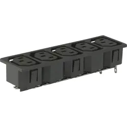 Panel socket 5-fold F, 3 pole, snap-in, solder connection, black, 0909.0031