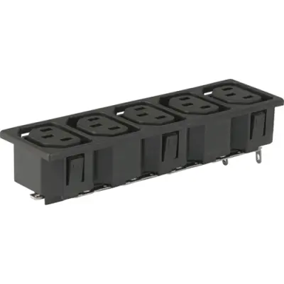 Panel socket 5-fold F, 3 pole, snap-in, solder connection, black, 0909.0031 - 1