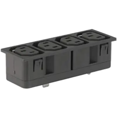 Panel socket 4-fold F, 3 pole, snap-in, solder/plug-in connection, black, 4752.4000 - 1
