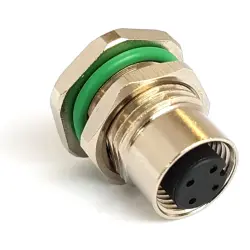 Panel socket, M12, 5 pole, solder pins, screw locking, straight, PXMBNI12RPF05APCPG9