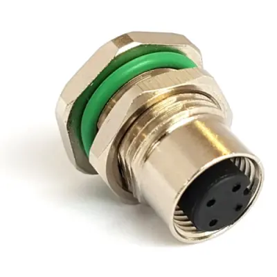Panel socket, M12, 5 pole, solder pins, screw locking, straight, PXMBNI12RPF05APCPG9 - 1
