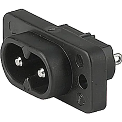 Panel plug C8, 2 pole, screw mounting, solder connection, black, 6160.0013 - 1