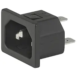 Panel plug C14, 3 pole, snap-in, plug-in connector 6.3 x 0.8, black, 3-107-478