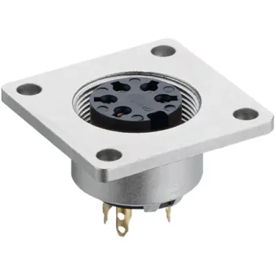 Panel socket, 5 pole, solder cup, screw locking, straight, 0308 05-1 - 1