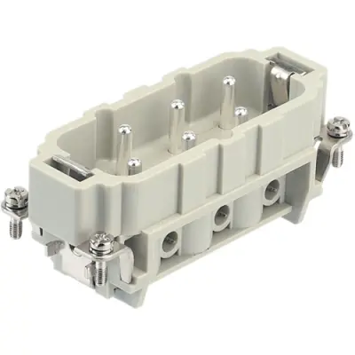 Pin contact insert, 16B, 6 pole, equipped, screw connection, with PE contact, 09310062601 - 1