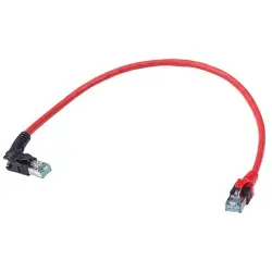 Patch cable, RJ45 plug, angled to RJ45 plug, straight, Cat 6A, S/FTP, LSZH, 0.3 m, red, 09488587586003