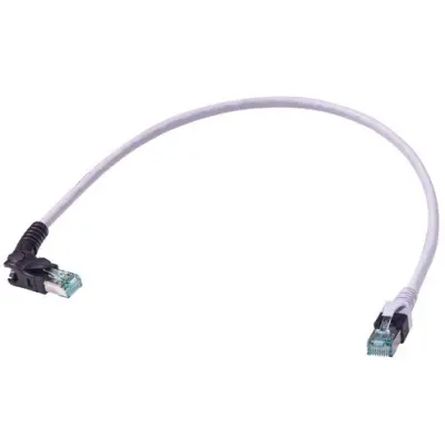Patch cable, RJ45 plug, angled to RJ45 plug, straight, Cat 6A, S/FTP, LSZH, 0.5 m, gray, 09488587585005 - 1