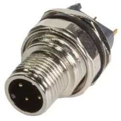 Panel plug, M12, 4 pole, solder connection, screw locking, straight, 21033211430