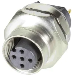 Panel socket, M12, 5 pole, solder connection, screw lock/push-pull, straight, 21033212551