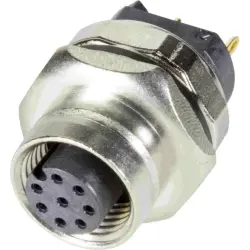 Panel socket, M12, 8 pole, solder connection, screw lock/push-pull, straight, 21033212851