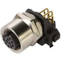 Panel socket, M12, 12 pole, solder connection, screw locking, angled, 21033214201
